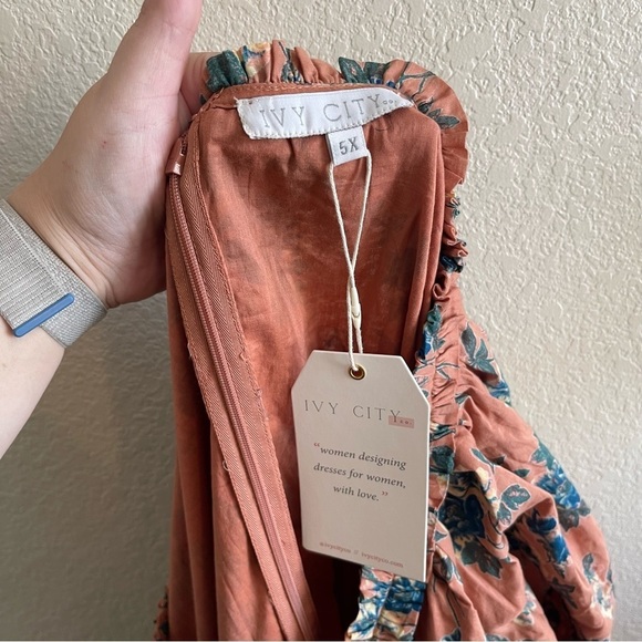 NWT Ivy City Co Tiered Puff Sleeve Midi Cottagecore Brown Floral Dress Size 5X - Picture 8 of 11